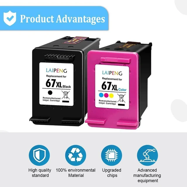 Alt view image 4 of 6 - Remanufactured 67XL Ink Cartridges Replacement for HP 67 67 XL 67XXL for Envy 6055 6052 6058 6075 Pro 6455 6452 6458 6475 DeskJet 1255 2752 2755 4140 4152 4155 4158 Printer (Black + Tri-Color)