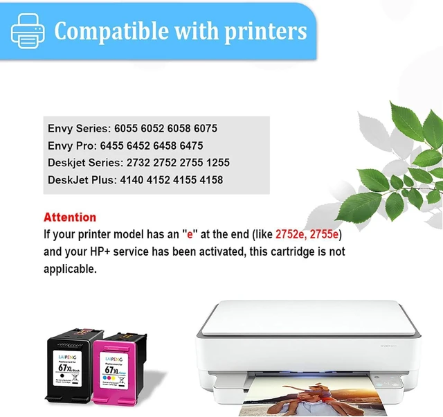 Alt view image 2 of 6 - Remanufactured 67XL Ink Cartridges Replacement for HP 67 67 XL 67XXL for Envy 6055 6052 6058 6075 Pro 6455 6452 6458 6475 DeskJet 1255 2752 2755 4140 4152 4155 4158 Printer (Black + Tri-Color)