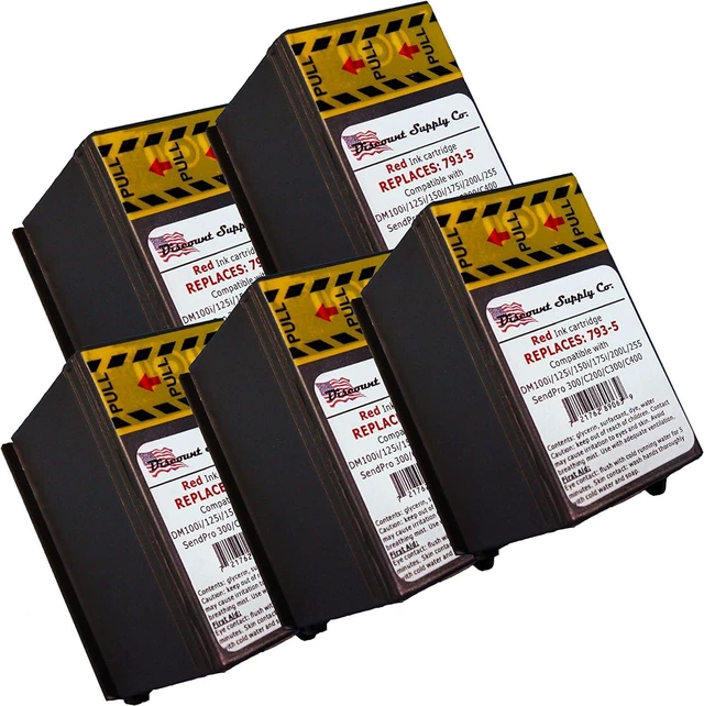 Main image of 5 X Pitney Bowes 793-5 Red Ink Cartridge for P700, DM100, DM100i & DM200L Postage Meters