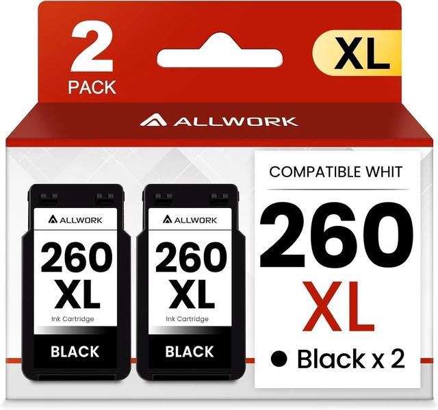 Main image of ALLWORK 260XL Black Ink Cartridge Replacement for Canon 260 PG-260 PG-260XL PG 260 XL High Yield for Pixma TS6420a TS6400 TS6420 TR7020a TR7000 TR7020 TS5320 TS5300 Printer Ink Cartridge(2 Black)