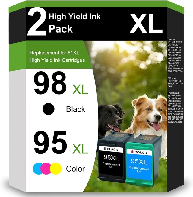 Main image of Remanufactured 95 98 High Yield Ink Cartridge Replacement for HP C9364WN and C8766WN for Officejet 150 100 6310, PhotoSmart C4180 C4150 8050, Deskjet 5940 460 Printer (1 Black+1 Tri-Color)