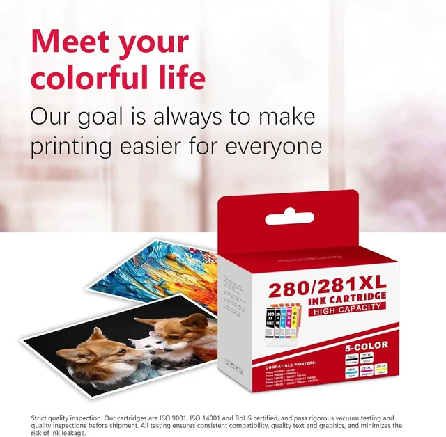 Alt view image 5 of 5 - PGI-280XL/CLI-281XL Ink Cartridge 5-Pack Compatible Replacement for Canon CLI-281XL PGI-280XL Ink Cartridge Work with Pixma TR7500 TR8500 TS6100 TS702 TS8100 TS9100 Printer Series (1PGBK/1BK/1C/1M/1Y)