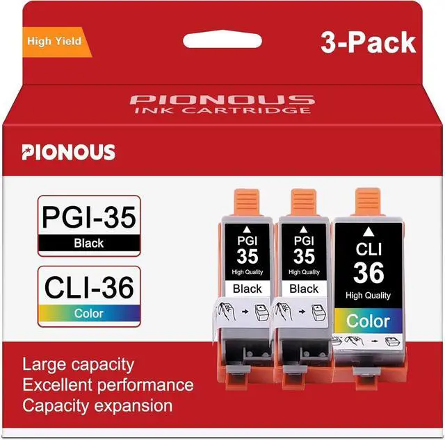 Main image of PGI-35 CLI-36 Ink Cartridges High Yield 3 Pack Replacement for Canon 35 36 Ink TR150 TR160 iP110 IP100 Mini260 Mini320 Printers (2Black / 1Tri-Color)