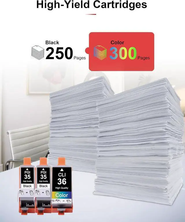 Alt view image 3 of 7 - PGI-35 CLI-36 Ink Cartridges High Yield 3 Pack Replacement for Canon 35 36 Ink TR150 TR160 iP110 IP100 Mini260 Mini320 Printers (2Black / 1Tri-Color)