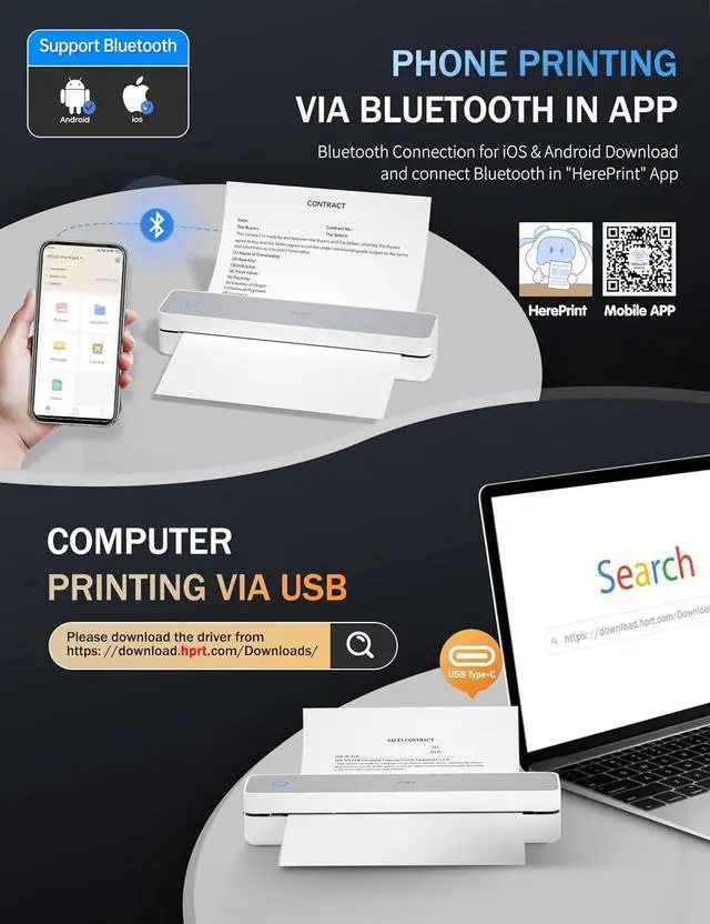 Alt view image 2 of 7 - PRT Portable Printer Bluetooth Thermal Printer Support 8.5" X 11" US Letter A4 A5, Compatible with iOS, Android & Laptop, Inkless Printer for Travel, Office, Home, School