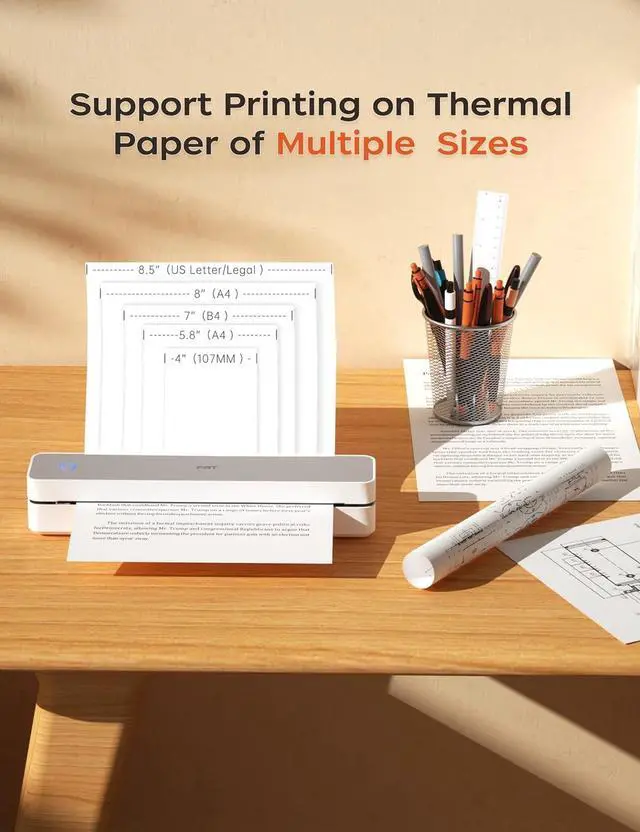 Alt view image 3 of 7 - PRT Portable Printer Bluetooth Thermal Printer Support 8.5" X 11" US Letter A4 A5, Compatible with iOS, Android & Laptop, Inkless Printer for Travel, Office, Home, School