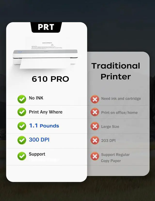 Alt view image 6 of 7 - PRT Portable Printer Bluetooth Thermal Printer Support 8.5" X 11" US Letter A4 A5, Compatible with iOS, Android & Laptop, Inkless Printer for Travel, Office, Home, School