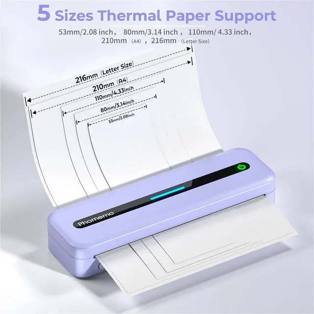 Alt view image 2 of 7 - Phomemo Portable Thermal Printer Wireless for Travel, Wireless Bluetooth Inkless Printer Support A4 & 8.5" X 11" US Letter, Compatible with Phone & Laptop, for Business/Home/School