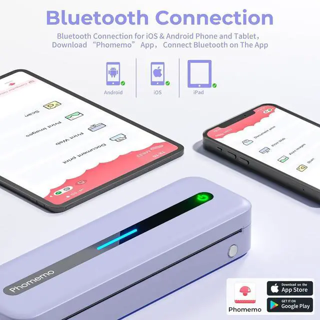 Alt view image 5 of 7 - Phomemo Portable Thermal Printer Wireless for Travel, Wireless Bluetooth Inkless Printer Support A4 & 8.5" X 11" US Letter, Compatible with Phone & Laptop, for Business/Home/School