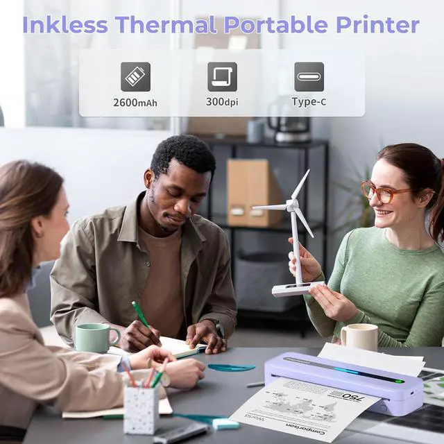 Alt view image 7 of 7 - Phomemo Portable Thermal Printer Wireless for Travel, Wireless Bluetooth Inkless Printer Support A4 & 8.5" X 11" US Letter, Compatible with Phone & Laptop, for Business/Home/School