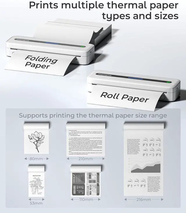 Alt view image 4 of 7 - Phomemo Portable Printer Wireless for Travel, Inkless Thermal Printer Supports US Letter Thermal Paper, Compatible with Phone & Laptop, for Business, Office, School