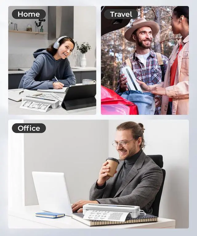 Alt view image 5 of 7 - Phomemo Portable Printer Wireless for Travel, Inkless Thermal Printer Supports US Letter Thermal Paper, Compatible with Phone & Laptop, for Business, Office, School