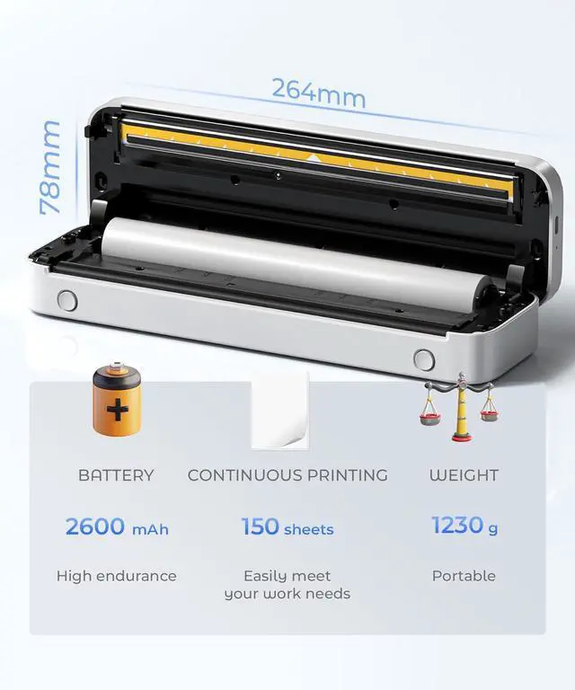 Alt view image 6 of 7 - Phomemo Portable Printer Wireless for Travel, Inkless Thermal Printer Supports US Letter Thermal Paper, Compatible with Phone & Laptop, for Business, Office, School