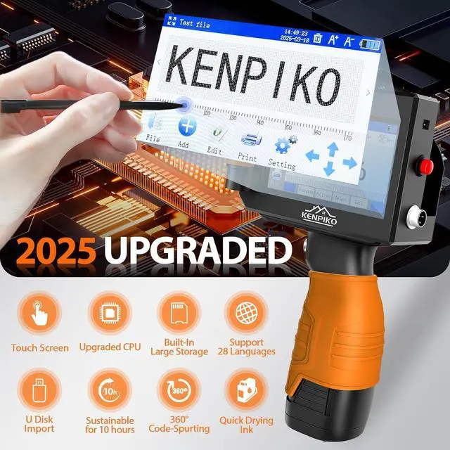 Alt view image 2 of 6 - Handheld Printer, 2025 Upgrade 1 Inch Print Height Handheld Inkjet Printer with 72ML Quick-Drying Ink Cartridge,Portable Inkjet Printers Gun with 4.3" Touch Screen for Barcode, Logo, Date