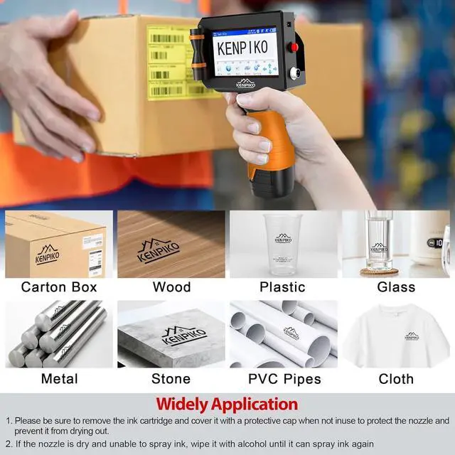 Alt view image 6 of 6 - Handheld Printer, 2025 Upgrade 1 Inch Print Height Handheld Inkjet Printer with 72ML Quick-Drying Ink Cartridge,Portable Inkjet Printers Gun with 4.3" Touch Screen for Barcode, Logo, Date