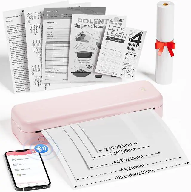 Main image of Itari M834 Portable Printers Wireless for Travel, 300DPI Bluetooth Inkless Printer Support 8.5 x 11 US Letter A4 Thermal Paper, Compatible with Android iOS Laptop, Pink