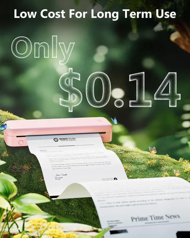 Alt view image 6 of 7 - Itari M834 Portable Printers Wireless for Travel, 300DPI Bluetooth Inkless Printer Support 8.5 x 11 US Letter A4 Thermal Paper, Compatible with Android iOS Laptop, Pink