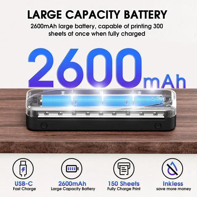 Alt view image 4 of 7 - Bluetooth Portable Printer, 300dpi Thermal Travel Printer for Home, Photo, Invoice, Study, Monochrome Inkless Printing Machines with 1 Rolls of Thermal Paper, Black