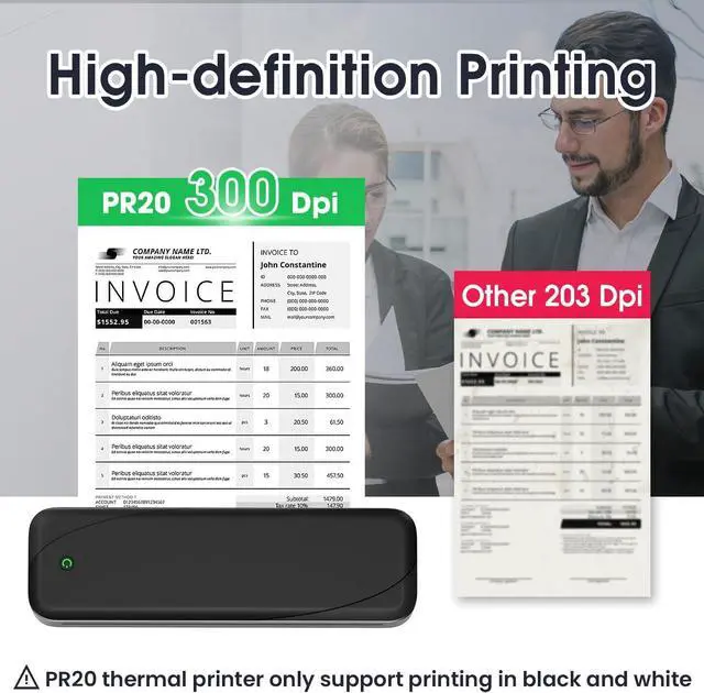Alt view image 3 of 7 - Bluetooth Portable Printer, 300dpi Thermal Travel Printer for Home, Photo, Invoice, Study, Monochrome Inkless Printing Machines with 1 Rolls of Thermal Paper, Black