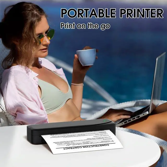 Alt view image 7 of 7 - Bluetooth Portable Printer, 300dpi Thermal Travel Printer for Home, Photo, Invoice, Study, Monochrome Inkless Printing Machines with 1 Rolls of Thermal Paper, Black