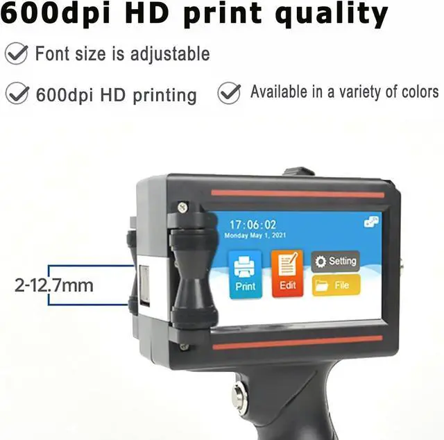 Alt view image 3 of 7 - 12.7MM Handheld Inkjet Printer, with 4.3 Display, 600dpi Ultra-High-Definition Inkjet Printing, Built-in Scroll Wheel, for Barcode, Label, Logo, QR Code, Date, Batch Number Printing