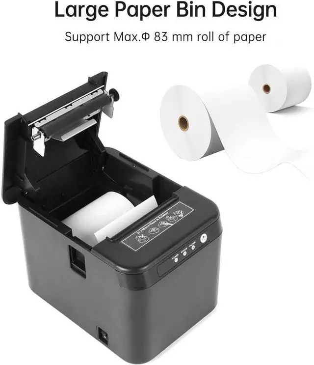 Alt view image 2 of 7 - 80mm Receipt Printer ESC/POS Thermal Printer Desktop Direct Print USB+LAN Connection High Efficiency with Auto Cutter Large Paper Bin for Shipping Busin Restaurant Kitchen Supermarket S