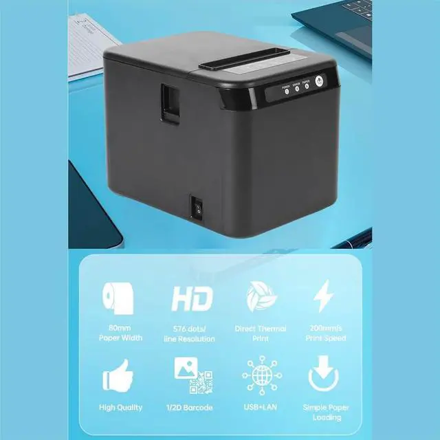 Alt view image 6 of 7 - 80mm Receipt Printer ESC/POS Thermal Printer Desktop Direct Print USB+LAN Connection High Efficiency with Auto Cutter Large Paper Bin for Shipping Busin Restaurant Kitchen Supermarket S