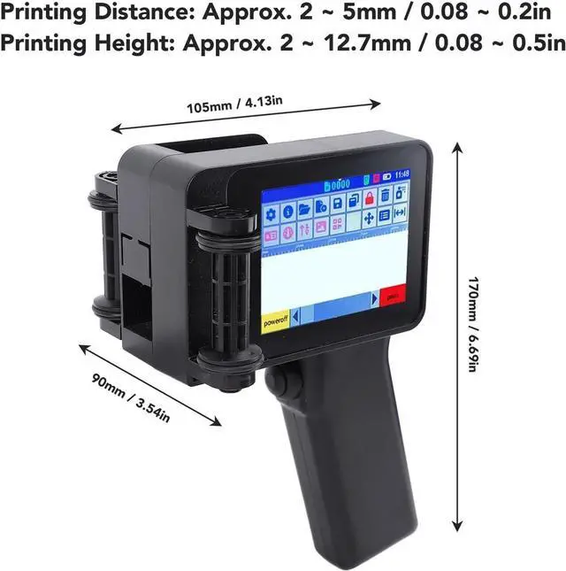 Alt view image 3 of 7 - Handheld Inkjet Printer, Small Portable with HD LED 4.3in Touch Screen Without Cartridge 12.7mm for QR Code Barcode Wide Printing Material