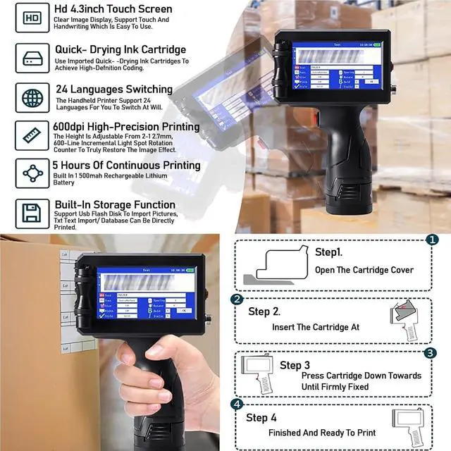 Alt view image 5 of 7 - Handheld Inkjet Printer Gun Portable Handheld Printer, 12.7mm Bulk Qr Code Barcode Printer, Smart Inkjet Fast Dry Printing