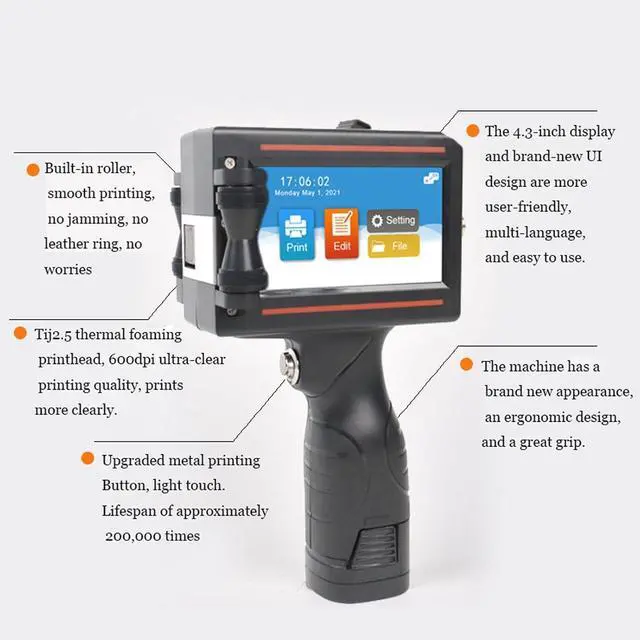 Alt view image 5 of 7 - Portable Handheld Inkjet Printer Gun with 4.3 Quick-Dry Wireless Coder for Exp Dates, Barcodes, QR Codes, Logos, Batch Numbers | Handheld Logo Printer