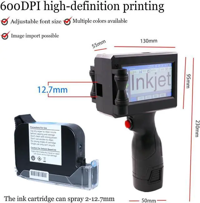 Alt view image 2 of 7 - Industrial-Grade Portable Handheld Inkjet Printer w/ 12.7mm NozzleMulti-Material Date Coding for Metal/Wood/Glass/Fabric