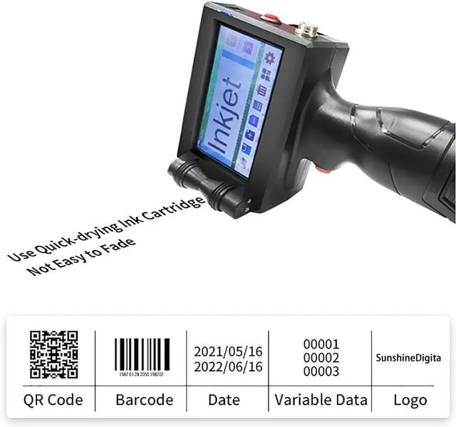 Alt view image 4 of 7 - Handheld Inkjet Date Printer with Quick Drying Ink Cartridge, Automatic Online Inkjet Printer Small Printer Inkjet Coder