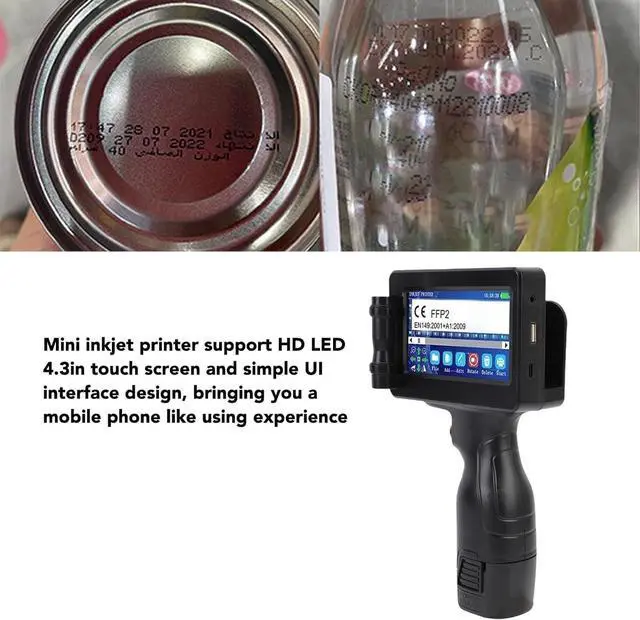 Alt view image 7 of 7 - Garosa Mini Inkjet Printer Handheld with HD LED 4.3in Touch Screen Simple UI Interface Smart 4 Core CPU Portable Printer for QR Code Barcode Handwriting USB Input System Ergonomic (US Plug 100V-240V)