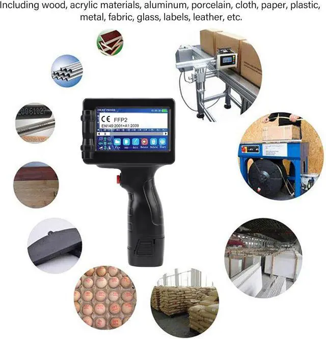 Alt view image 4 of 7 - Garosa Mini Inkjet Printer Handheld with HD LED 4.3in Touch Screen Simple UI Interface Smart 4 Core CPU Portable Printer for QR Code Barcode Handwriting USB Input System Ergonomic (US Plug 100V-240V)