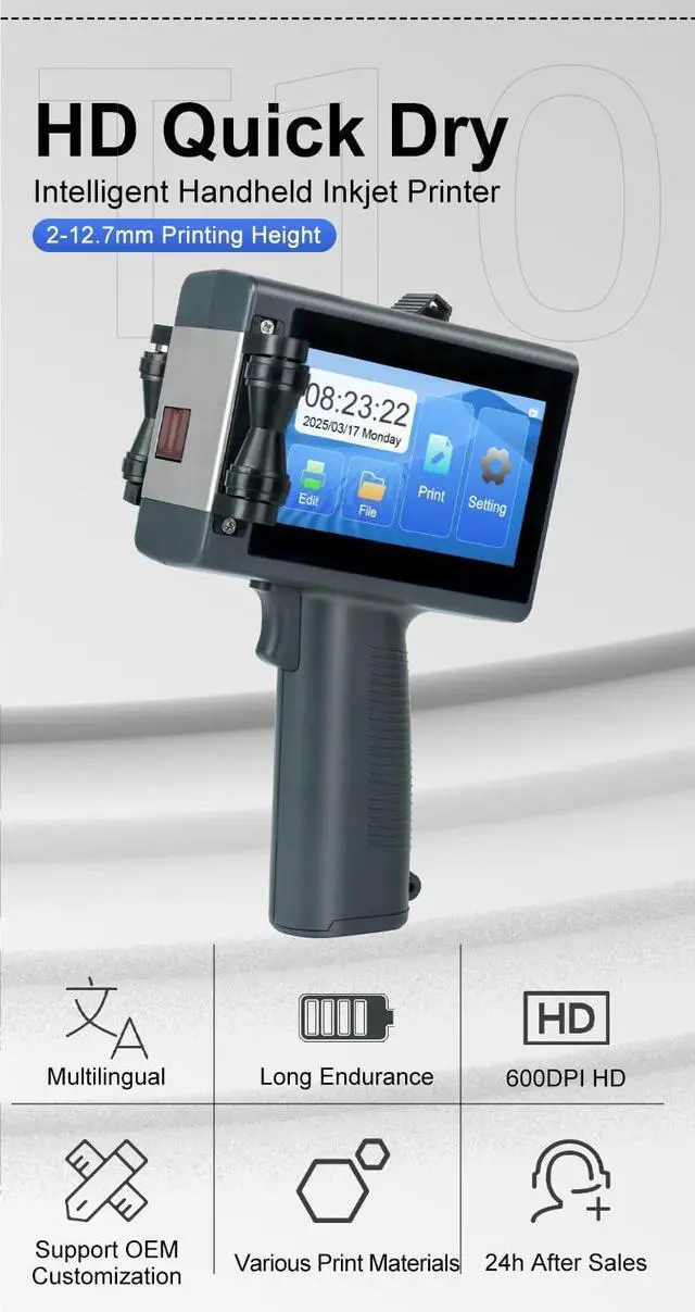 Alt view image 7 of 7 - T10 Upgrade Handheld Inkjet Printer for Printing Text QR Code, B ode, Date, Time, Batch Number on Metal Wood, Glass Cloth, Paper Boxes, and Plastic (Handheld Inkjet Printer)