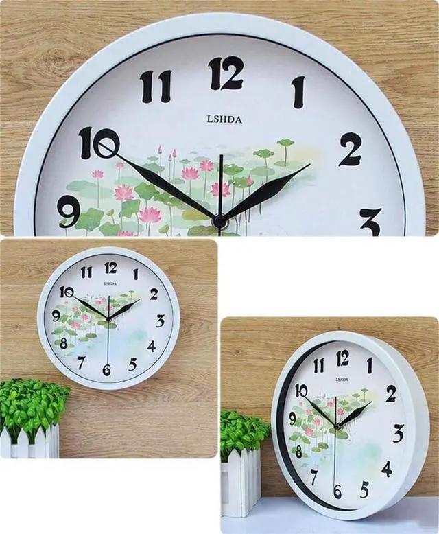 Alt view image 2 of 2 - Watch Wall Clock Fashion Wall Clock Scan Muted Wall Clock The Creative Lotus Flowers Pattern Wall of Bell 12-inch Living Room Wall Clock Quartz Watch Wall Clock (Color : White) (White)