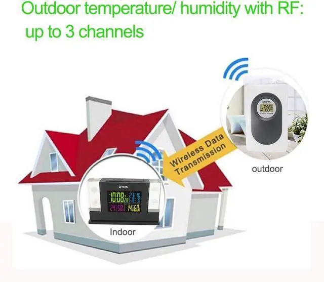 Alt view image 7 of 7 - Wall Clock, RF Wireless Weather Station Digital Table Clock, 3D Crystal with Outdoor Sensor Weather Forecast Radio Weather Station Thermometer Remote Sensor Snooze Alarm Clock