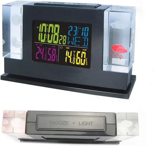 Alt view image 6 of 7 - Wall Clock, RF Wireless Weather Station Digital Table Clock, 3D Crystal with Outdoor Sensor Weather Forecast Radio Weather Station Thermometer Remote Sensor Snooze Alarm Clock