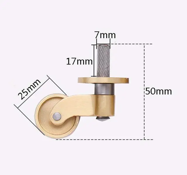 Alt view image 7 of 7 - 4*; Brass Caster Wheels Antique Swivel Castor Wheel 25mm Furniture Casters with Stem 7mm for Sofa/Table/Chairs Load Capacity 150Kg