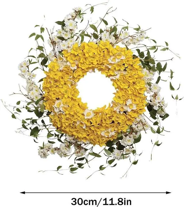 Alt view image 4 of 4 - Daffodil Lane Wreath Beautiful Artificial Spring Wreaths Decorative Farmhouse Wreath Home Decoration for Porch (D 11.8 inch)
