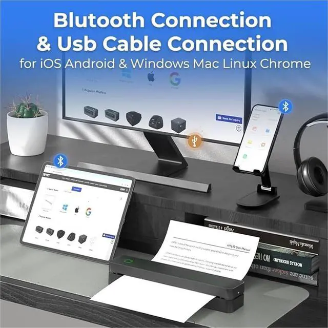 Alt view image 6 of 7 - Saker Sakerplus Wireless Thermal Mobile Printer,Bluetooth Portable Printer for Travel,Support 8.5" x 11" US Letter and A4, for Home, Office and Car Use(Black)