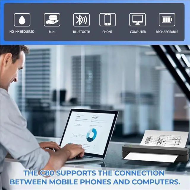 Alt view image 7 of 7 - Saker Sakerplus Wireless Thermal Mobile Printer,Bluetooth Portable Printer for Travel,Support 8.5" x 11" US Letter and A4, for Home, Office and Car Use(Black)