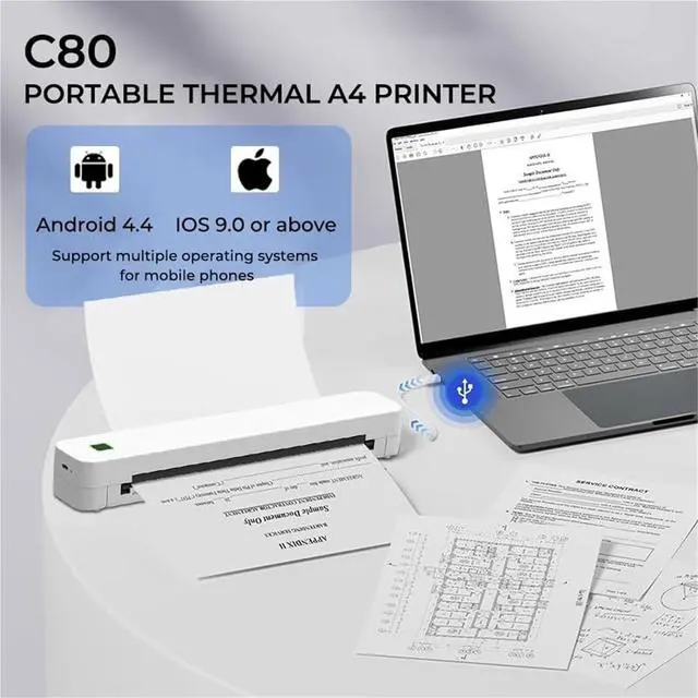 Alt view image 2 of 7 - Saker Sakerplus Wireless Thermal Mobile Printer,Bluetooth Portable Printer for Travel,Support 8.5" x 11" US Letter and A4, for Home, Office and Car Use(Black)