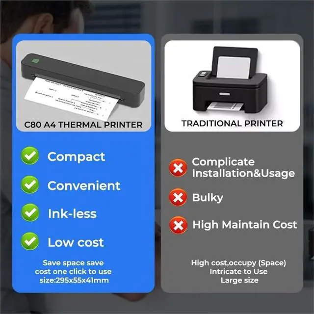 Alt view image 4 of 7 - Saker Sakerplus Wireless Thermal Mobile Printer,Bluetooth Portable Printer for Travel,Support 8.5" x 11" US Letter and A4, for Home, Office and Car Use(Black)