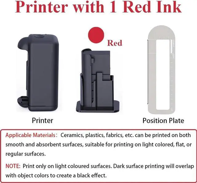 Alt view image 3 of 3 - Handheld Printer, Portable Handheld Industrial Inkjet Printer Bluetooth Wireless Mini Printer Quick-Dry Ink,for Small Industrial(Red Ink Set)