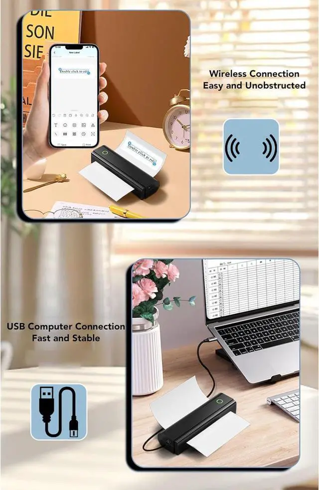 Alt view image 5 of 7 - Fafeicy Portable Inkless Printer, Wireless Thermal Printer with Bluetooth USB, Compact Travel Printer for Home Office Use