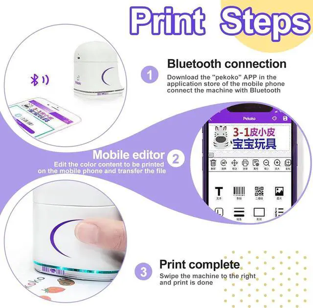 Alt view image 3 of 7 - Mini Handheld Color Printer Portable Inkjet Printer,APP for Customized Text, Barcodes, QR Code,Pictures,Logo,Date,Label,Sticker,Tattoos,for Paper,Wood, Clothes