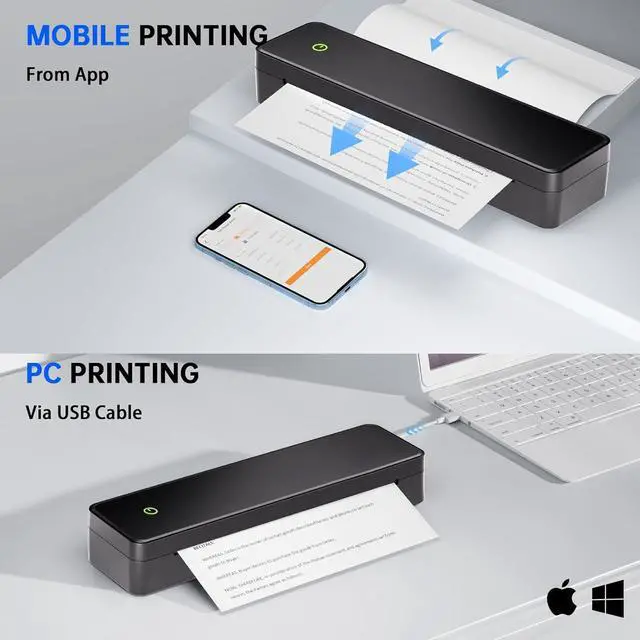 Alt view image 3 of 7 - Portable Printer, Portable Printers Wireless for Travel, Inkless Printer, Support A4&A5 & 8.5 x 11inch Thermal Paper for Office, Travel, Home, School, Support iOS, Android, Windows (Metallic)