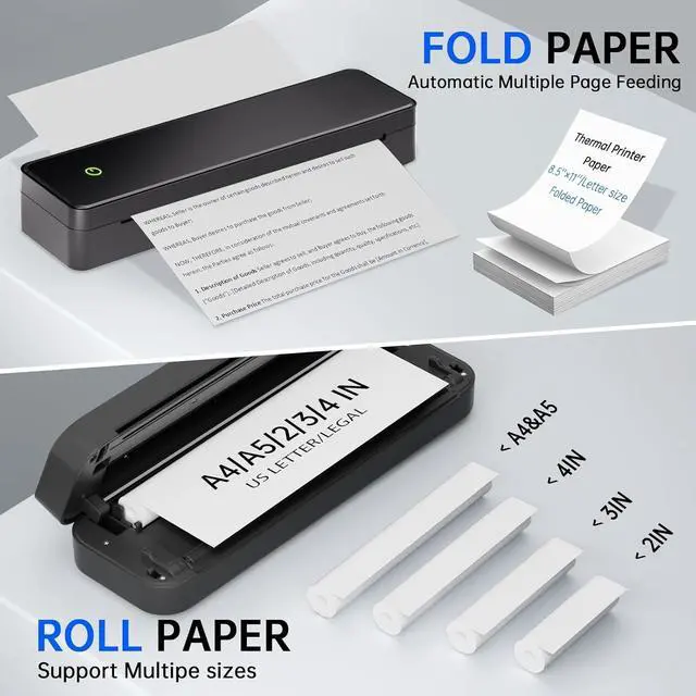 Alt view image 4 of 7 - Portable Printer, Portable Printers Wireless for Travel, Inkless Printer, Support A4&A5 & 8.5 x 11inch Thermal Paper for Office, Travel, Home, School, Support iOS, Android, Windows (Metallic)