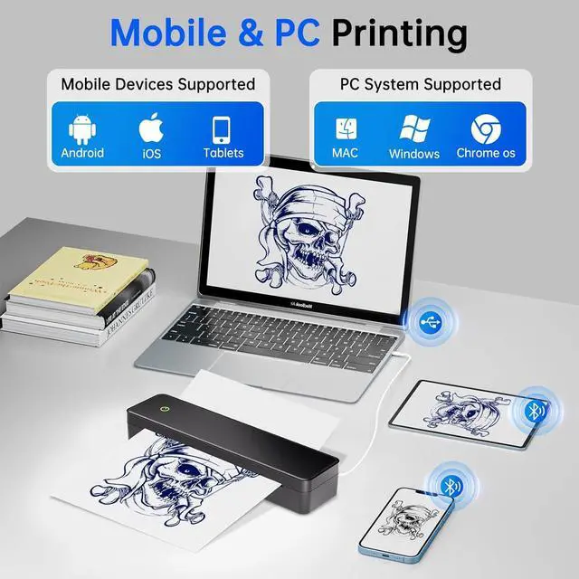 Alt view image 6 of 7 - Portable Printer, Portable Printers Wireless for Travel, Inkless Printer, Support A4&A5 & 8.5 x 11inch Thermal Paper for Office, Travel, Home, School, Support iOS, Android, Windows (Metallic)